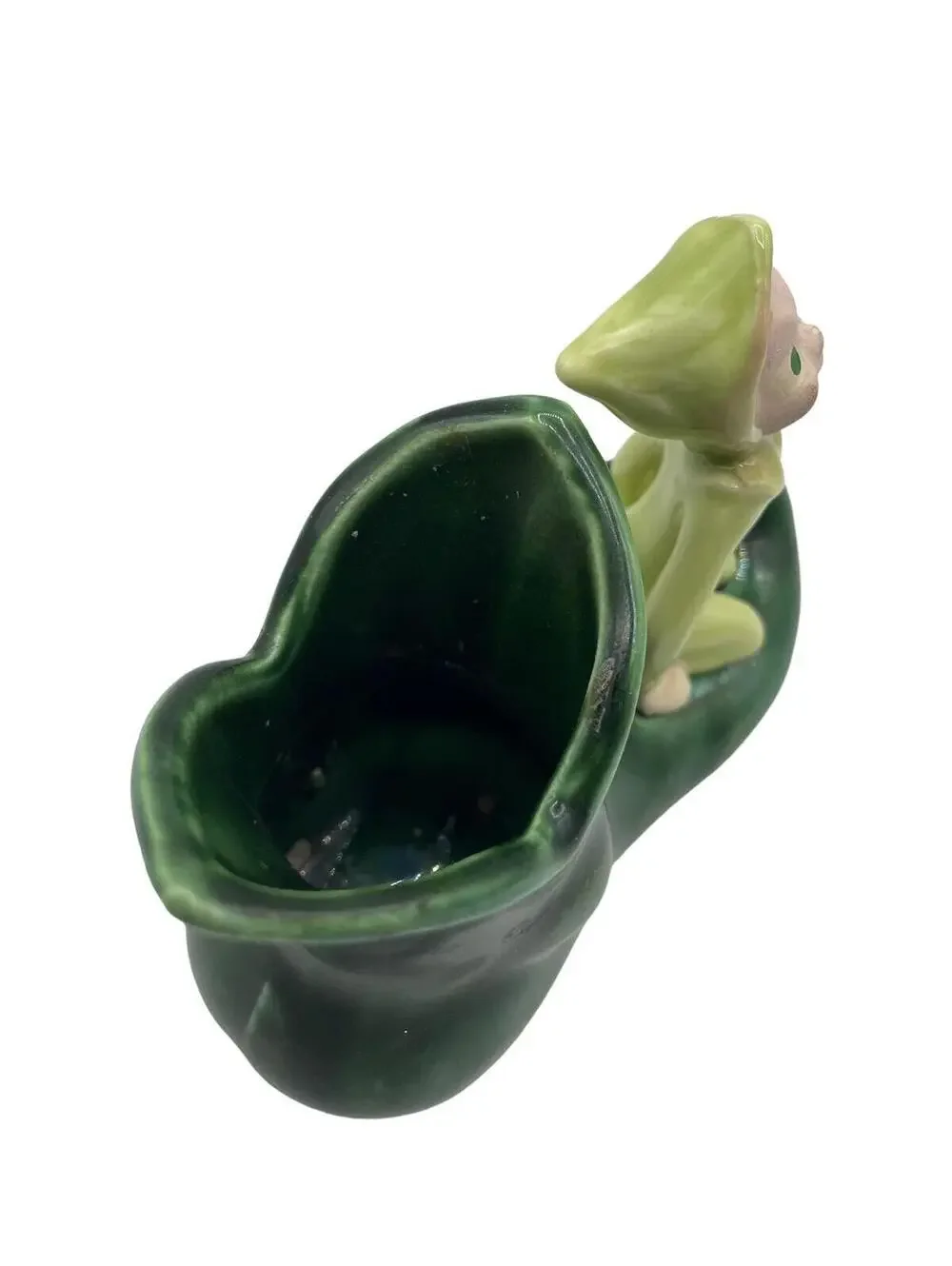 Vintage Pixie Potters Elf Figurine: Green Boot Planter, 1940s Collectible